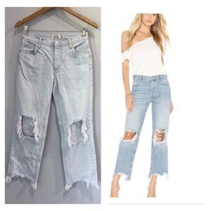Free People Light Wash Distressed Straight Leg Jeans
